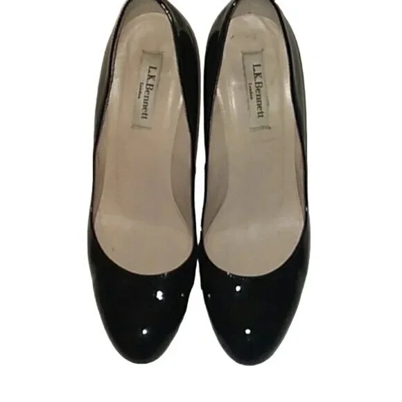 L.K. Bennett Black Patent Leather Round Toe Pumps - Picture 3 of 8